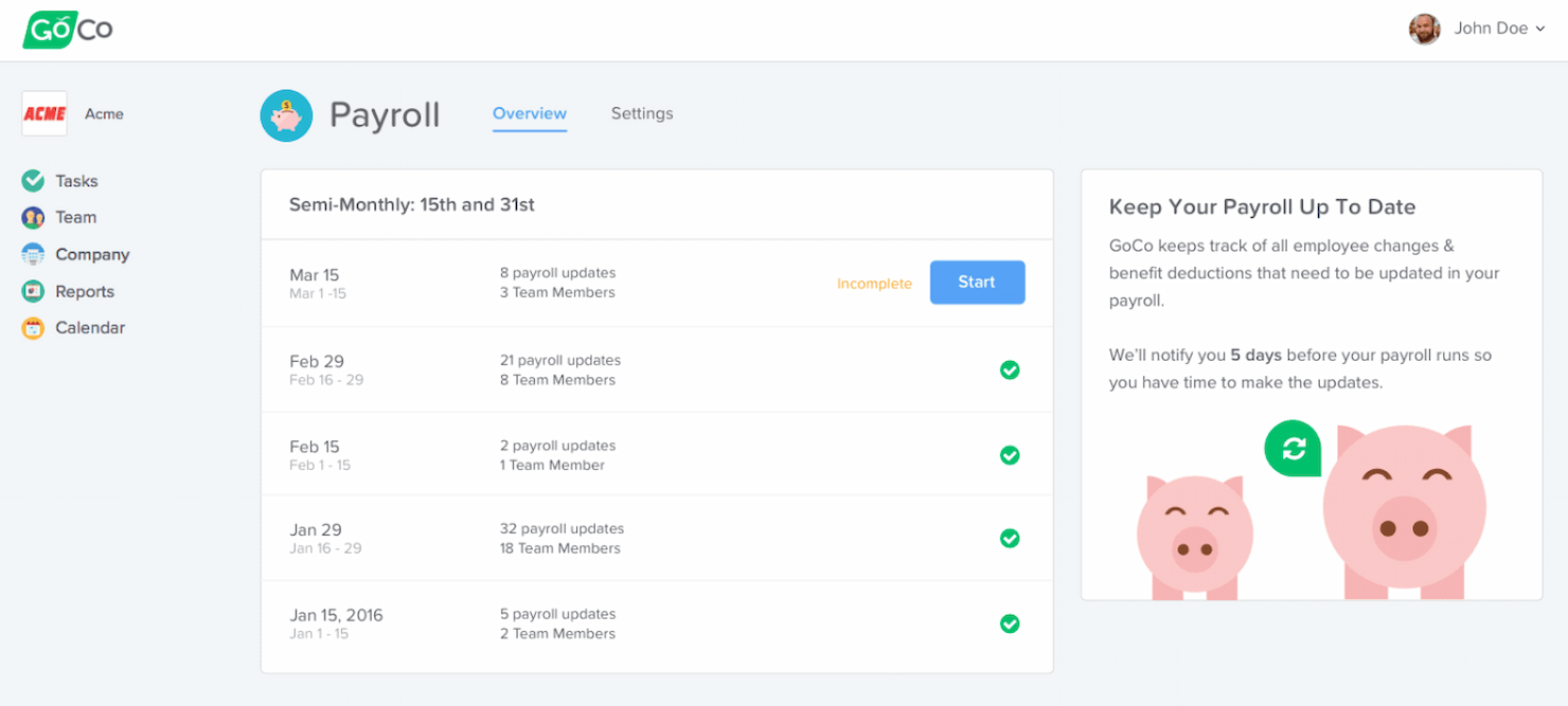 GoCo screenshot - Los 10 mejores programas de nóminas para startups en 2026