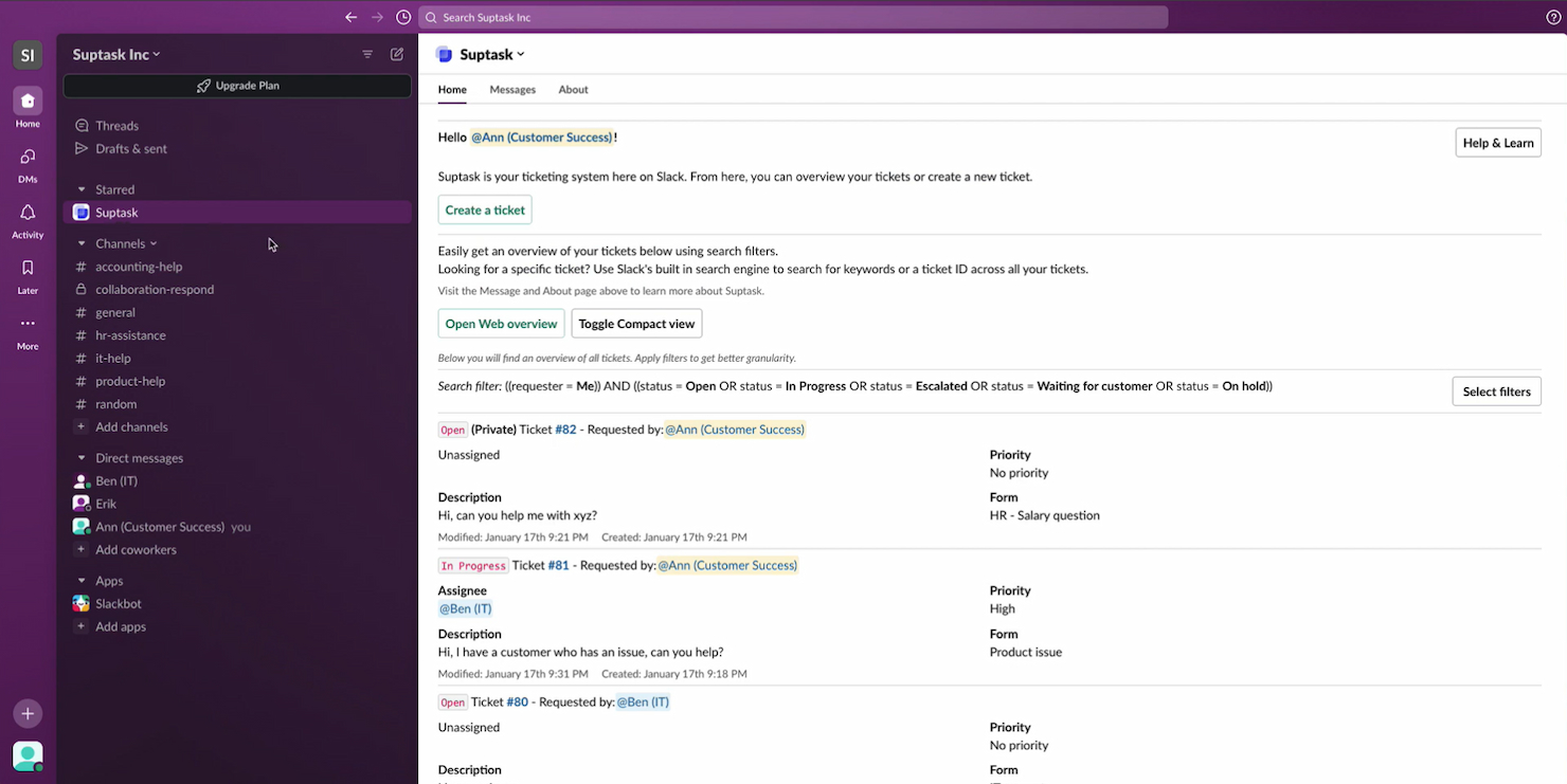 Suptask screenshot - Los 10 Mejores Sistemas de Ticketing para RRHH Analizados en 2026