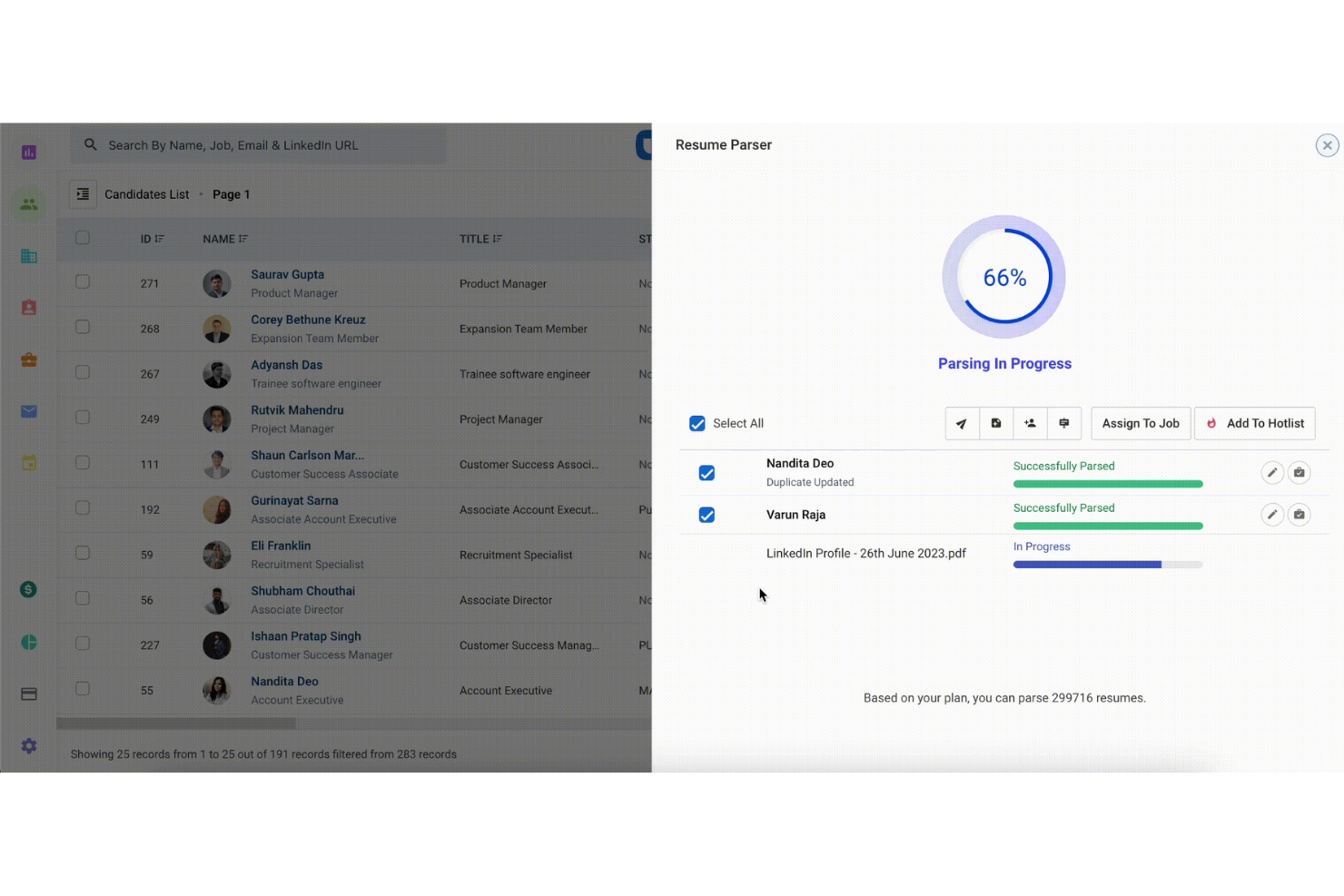 Recruit CRM screenshot - Los 10 Mejores Programas de Selección de Currículums Para Equipos de RRHH en 2026