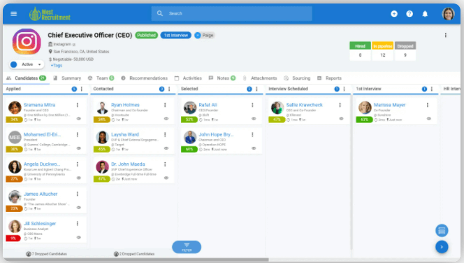 Manatal screenshot - Los 10 mejores sistemas de seguimiento de candidatos (ATS) para pequeñas empresas en 2026