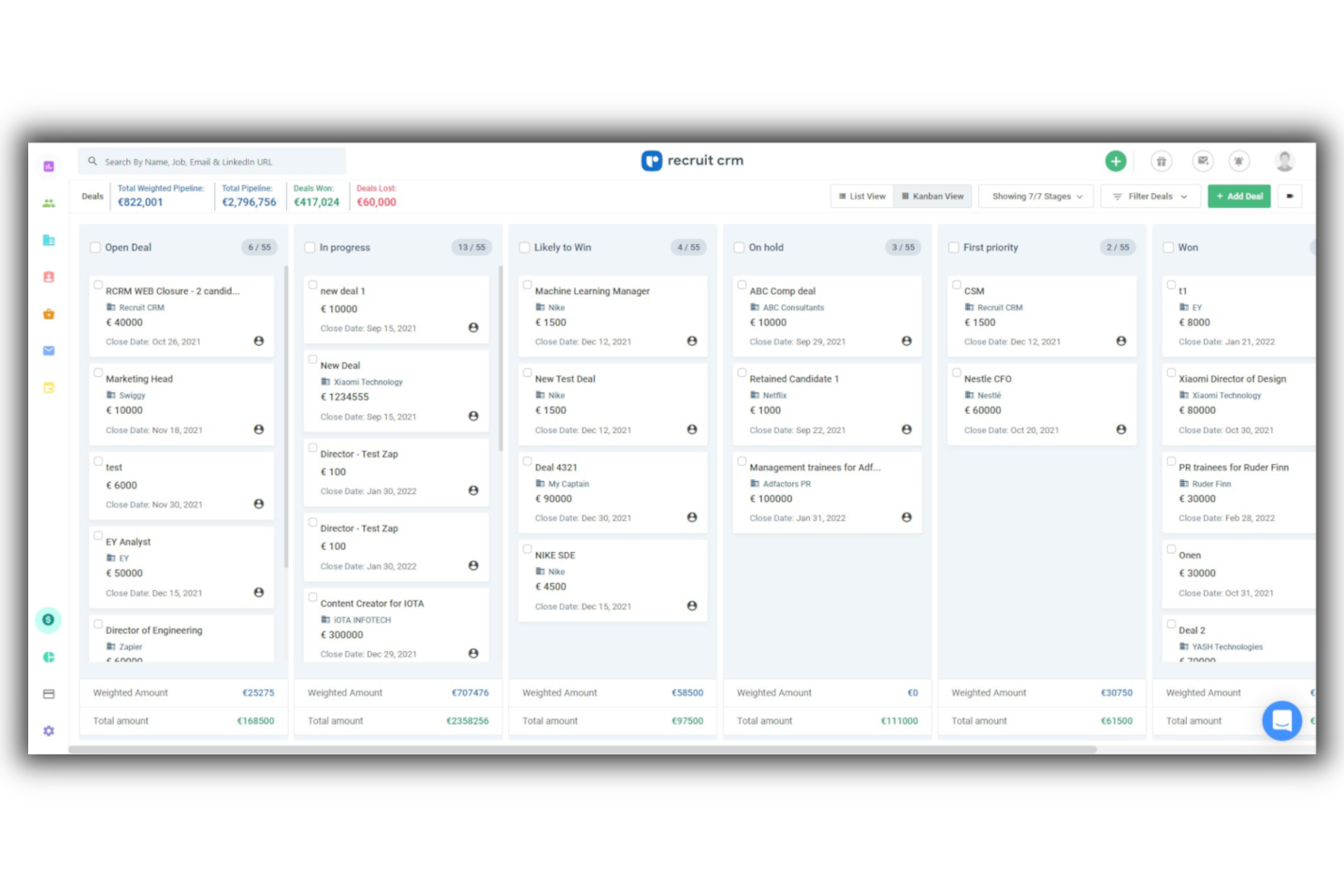 Recruit CRM screenshot - Los 10 Mejores ATS Para Pequeñas Empresas En 2026