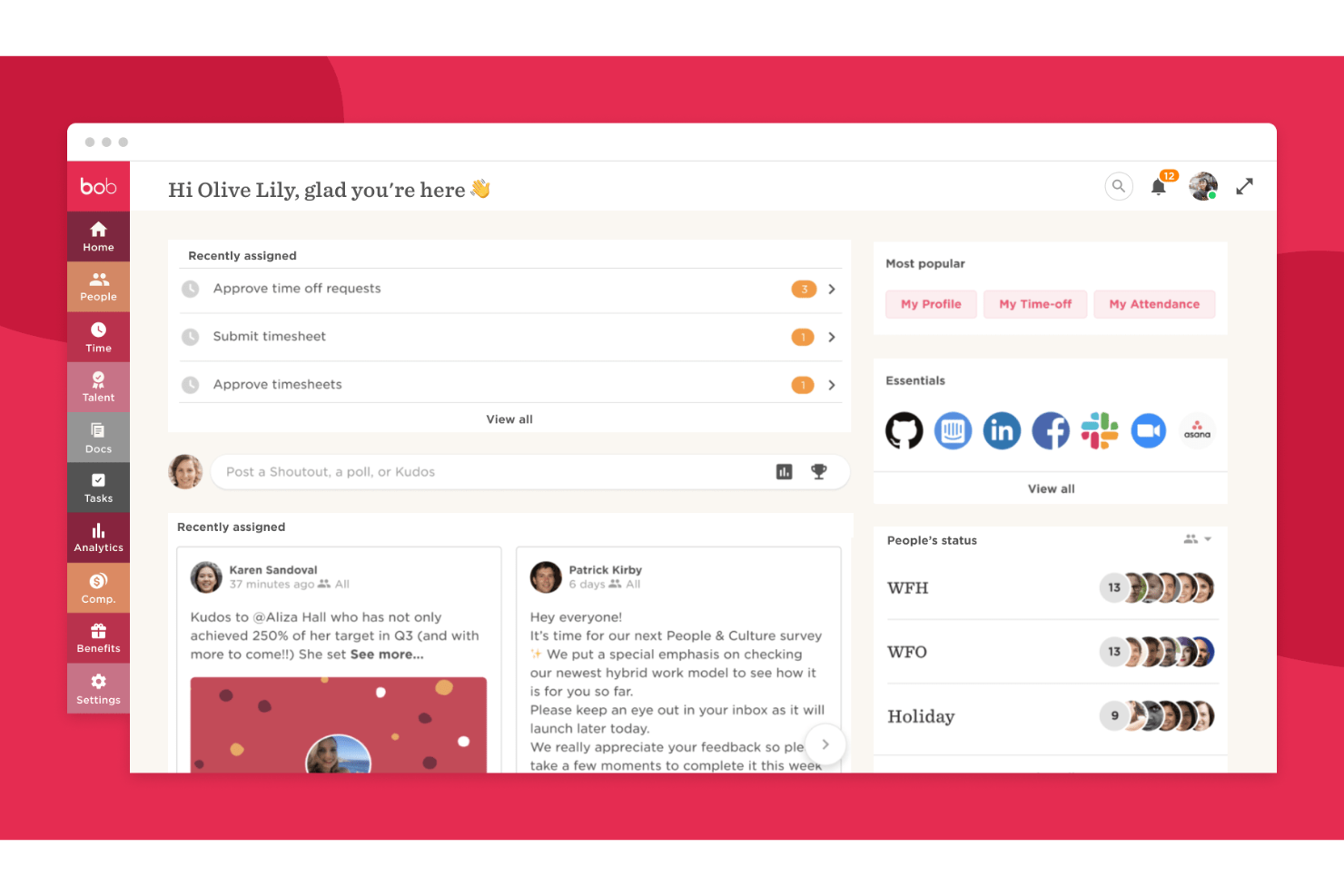 HiBob screenshot - Los 10 mejores programas de nómina para pequeñas empresas en 2026