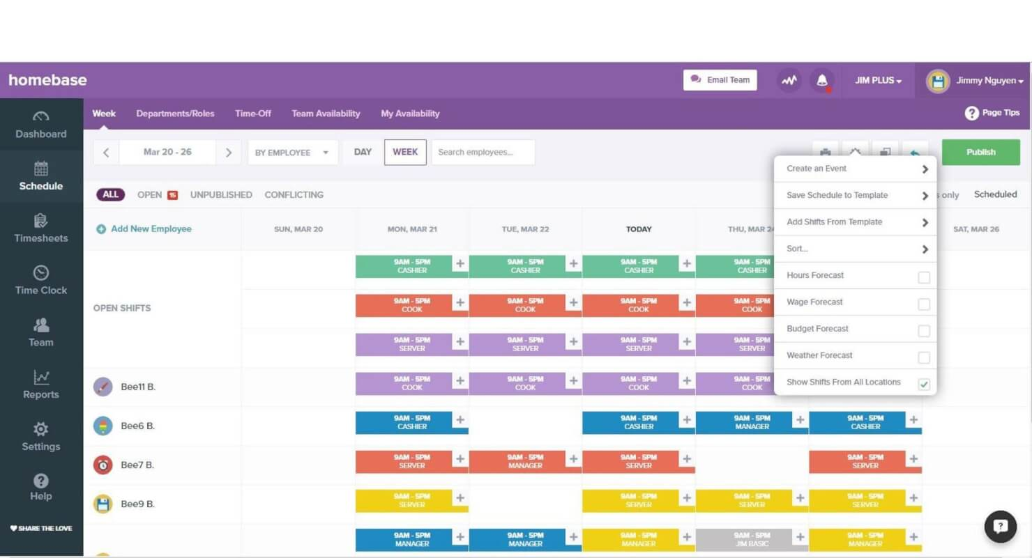 Homebase screenshot - Los 10 mejores programas gratuitos de RR. HH. de 2026 para pymes con presupuesto limitado