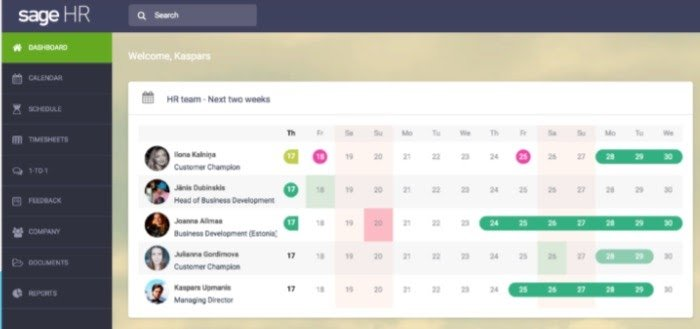 Sage HR screenshot - 10 Mejores Software para Programación de Turnos de Empleados Revisados para 2026