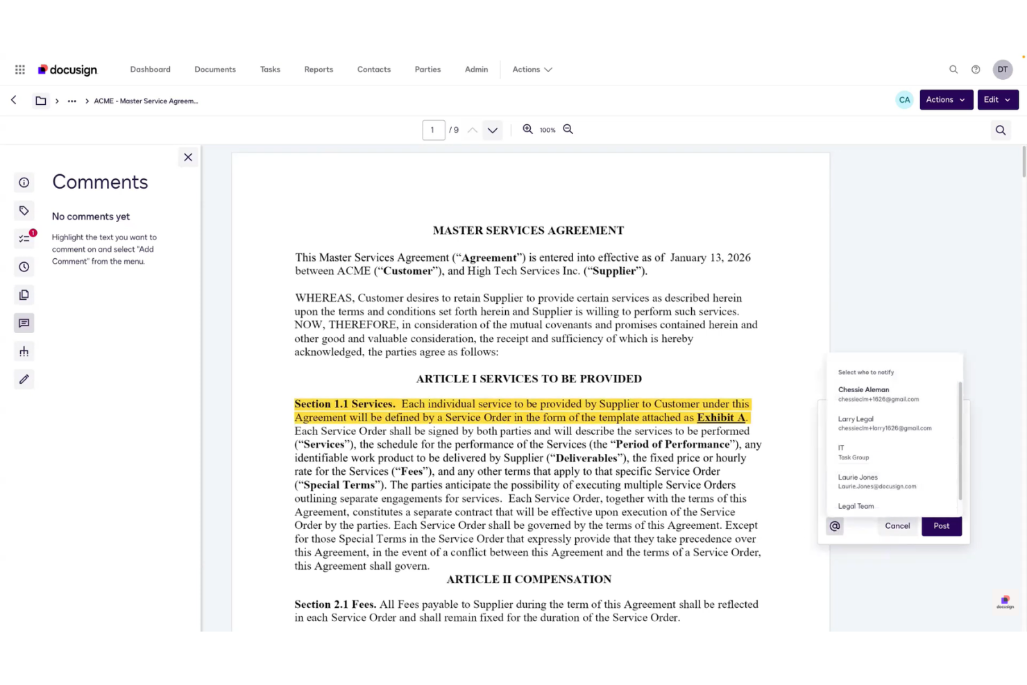 Docusign CLM screenshot - Die 10 besten KI-Vertragsmanagement-Softwares im Jahr 2026