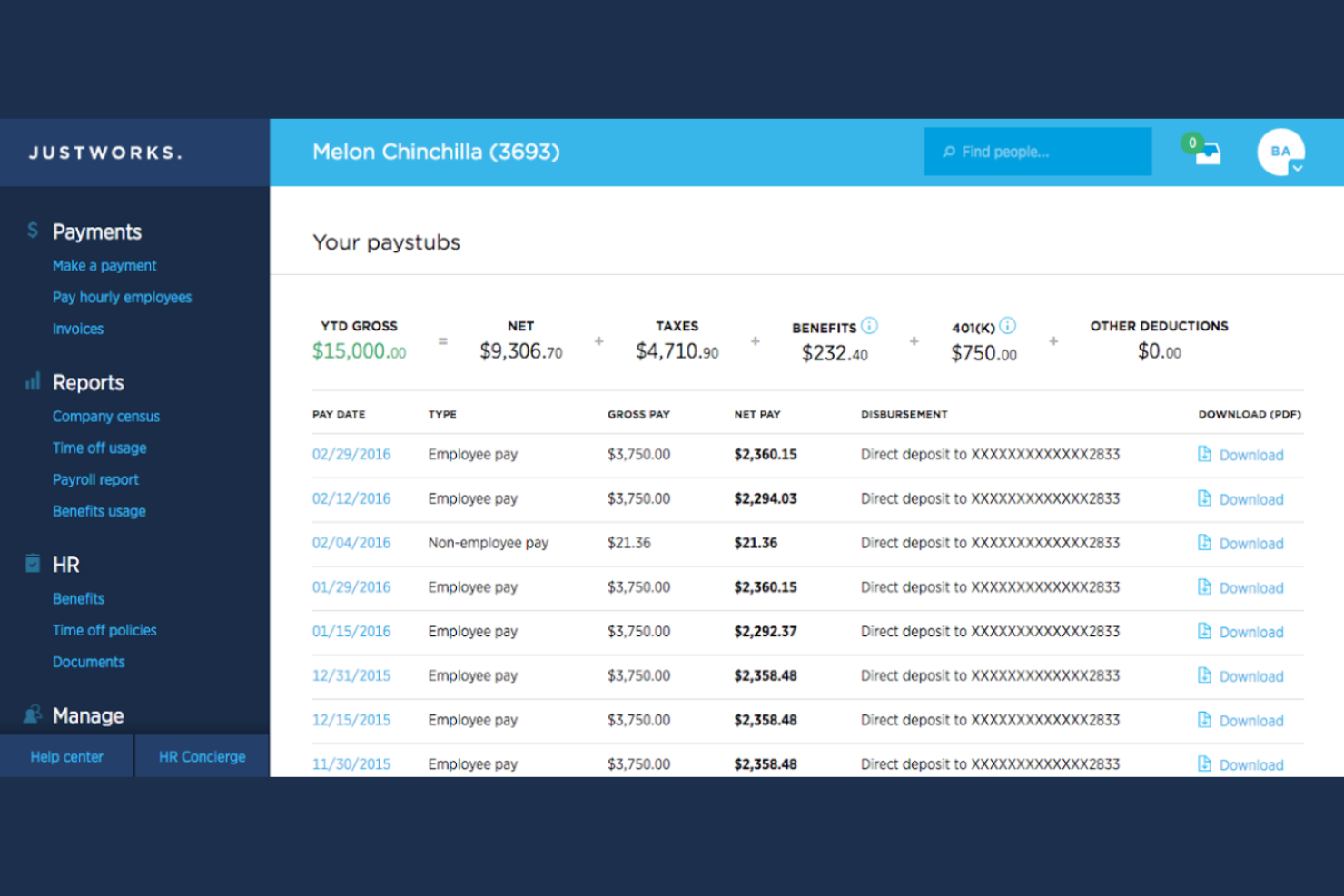 Justworks screenshot - 10 beste wereldwijde salarissoftware voor kleine bedrijven in 2026