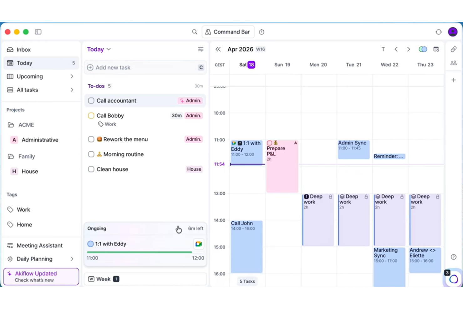 Akiflow screenshot - 10 beste productiviteitstools in 2026