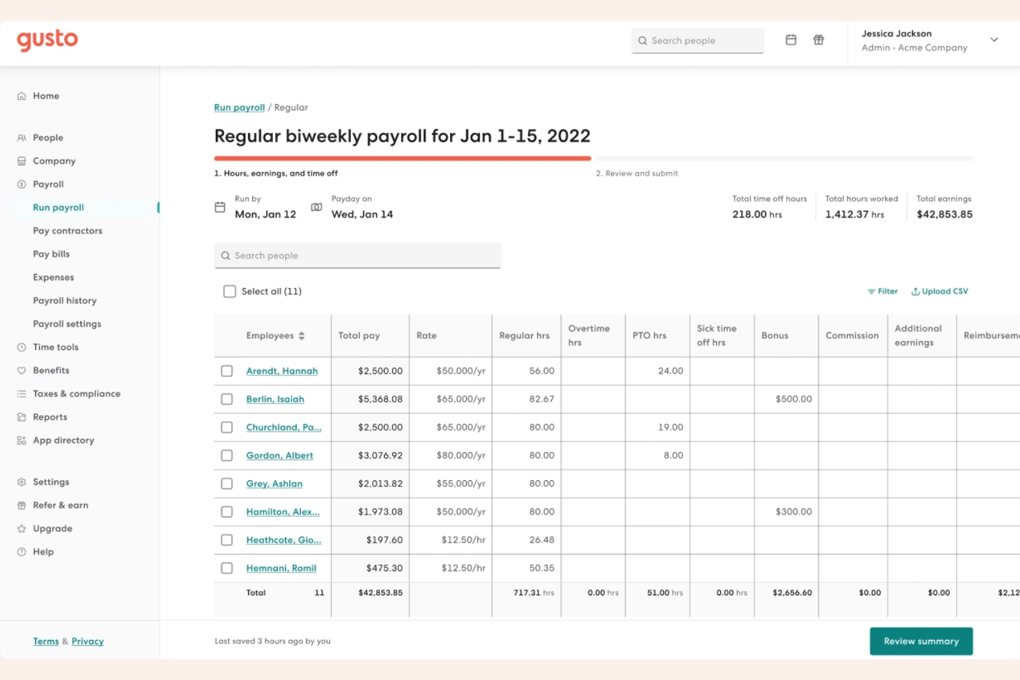 Gusto screenshot - 10 beste wereldwijde salarissoftware voor kleine bedrijven in 2026