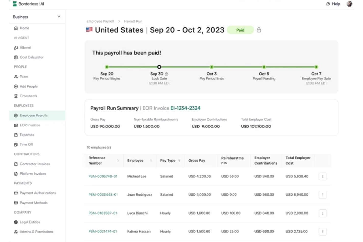 Borderless AI screenshot - 10 beste loonadministratiesoftware voor teams op afstand in 2026
