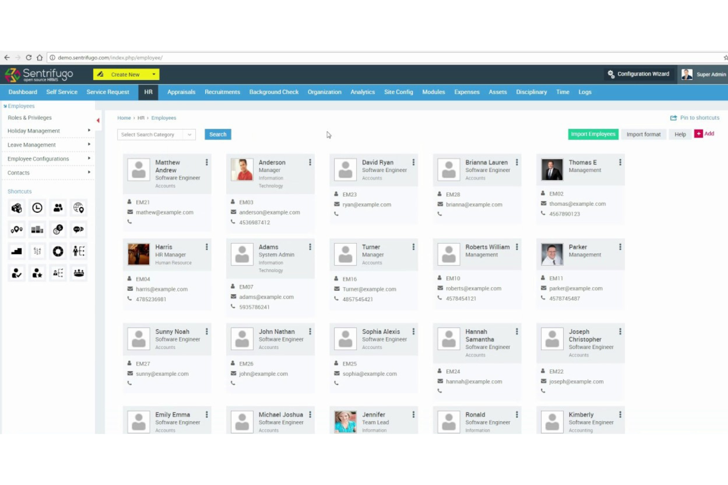 Sentrifugo screenshot - 10 Open source software voor vaardighedenbeheer in 2026