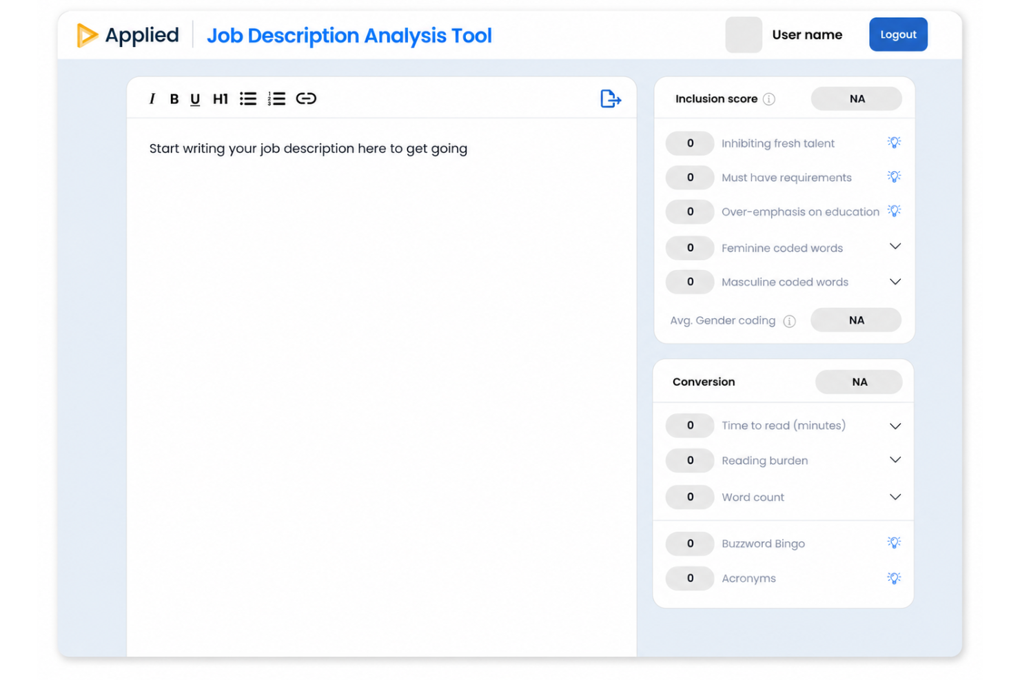 Applied platform screenshot - 10 beste controles voor vooringenomenheid in vacatureteksten in 2026