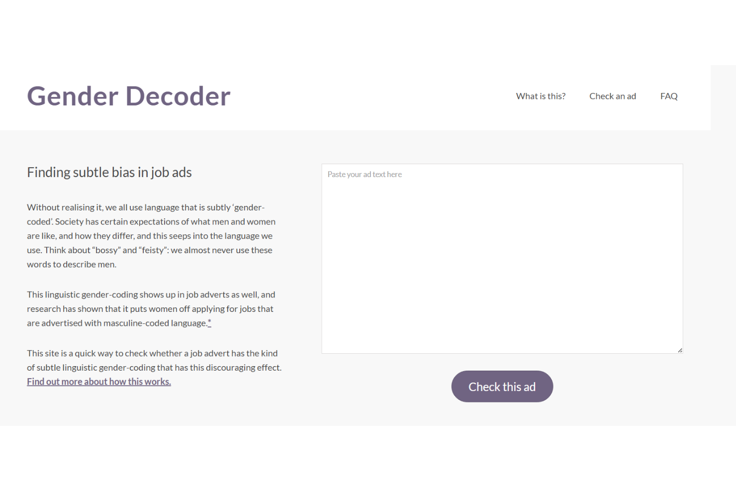 Gender Decoder screenshot - 10 beste controles voor vooringenomenheid in vacatureteksten in 2026