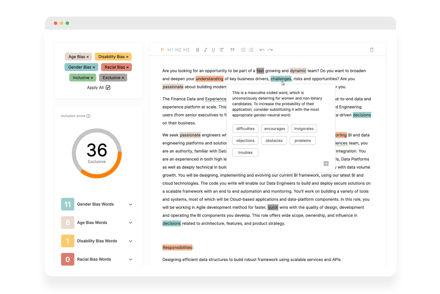 UInclude screenshot - 10 beste controles voor vooringenomenheid in vacatureteksten in 2026