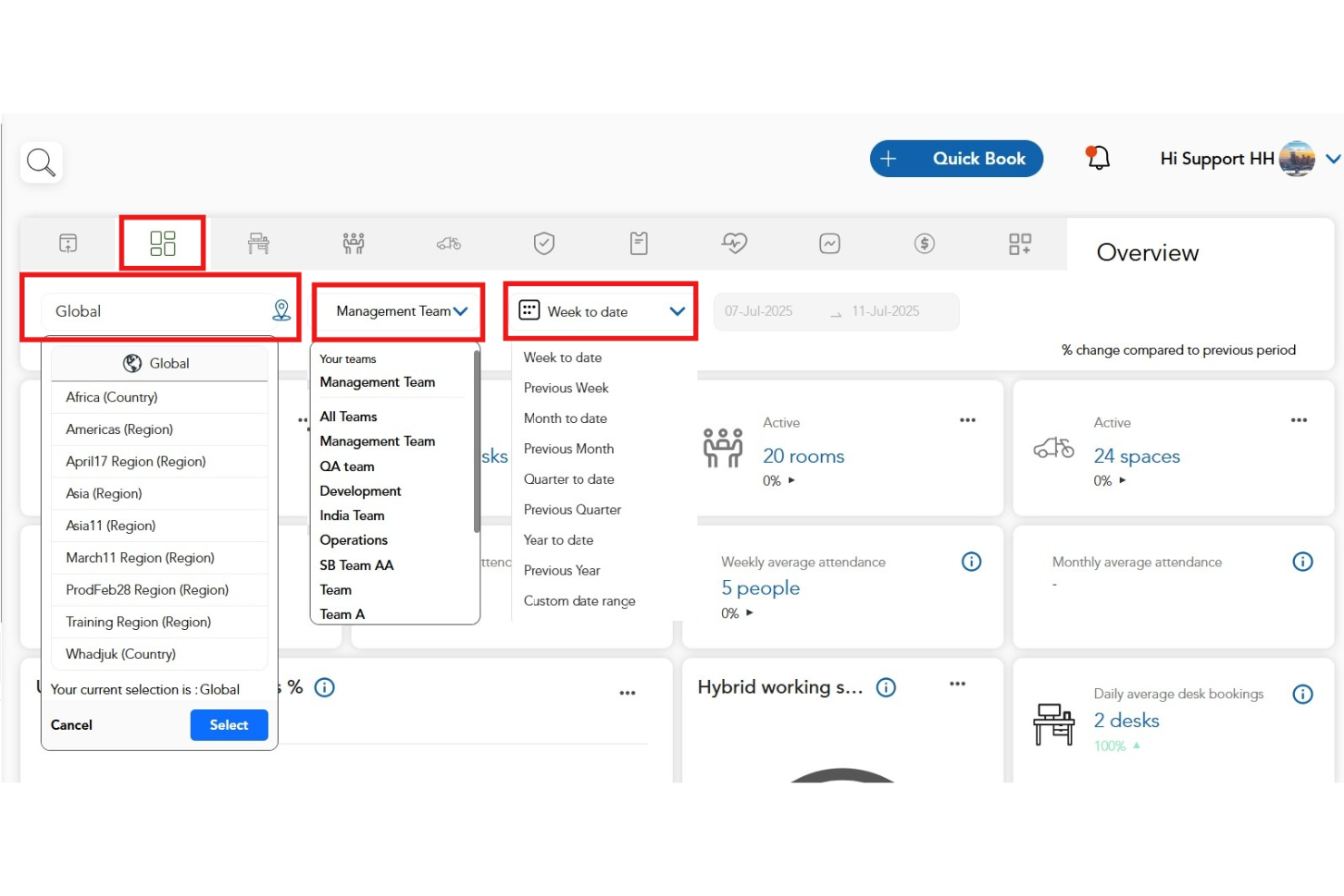 HybridHero screenshot - 10 beste softwareoplossingen voor het beheer van hybride werkplekken in 2026