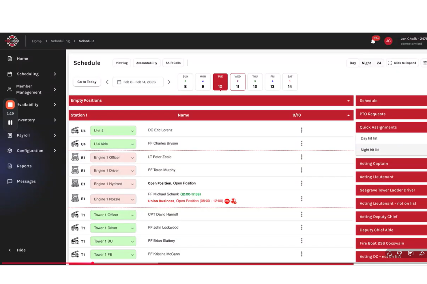 Firehouse247 screenshot - 10 beste software voor de roostering van brandweerkorpsen in 2026