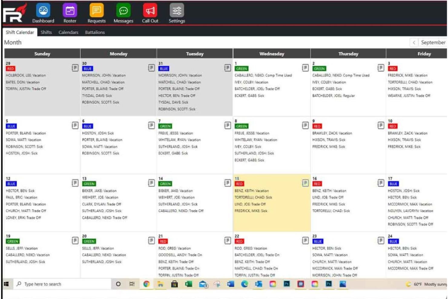 FireRoster screenshot - 10 beste software voor de roostering van brandweerkorpsen in 2026