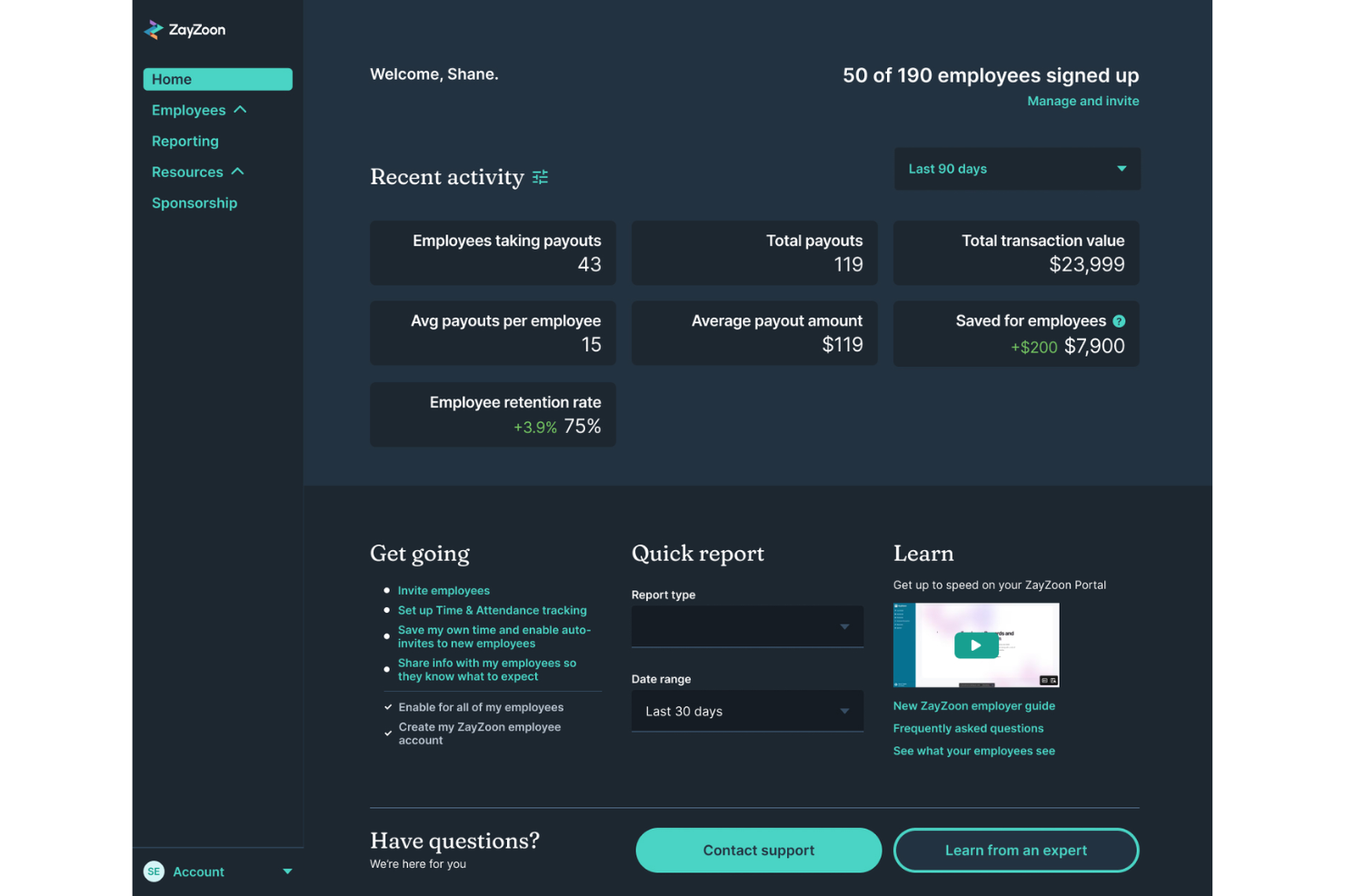 ZayZoon screenshot - 10 beste software voor toegang tot verdiend loon in 2026
