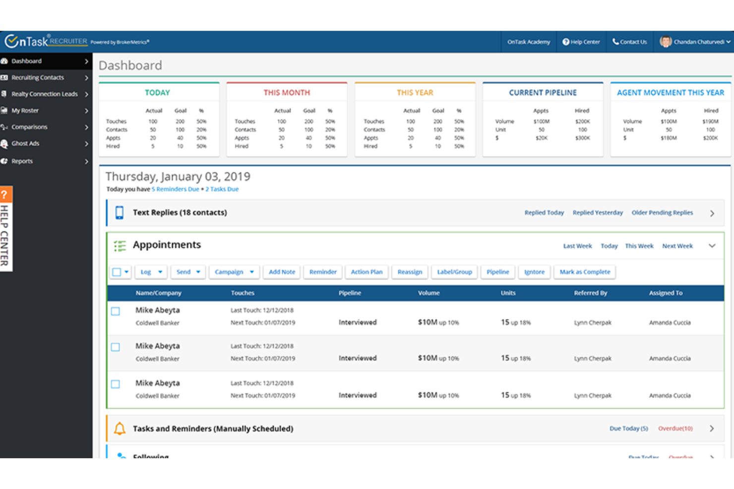 OnTask Recruiter screenshot - 10 beste wervingssoftware voor vastgoed in 2026