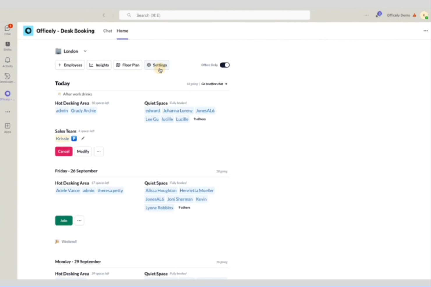 Officely screenshot - 10 beste gratis software voor flexplekreservering in 2026