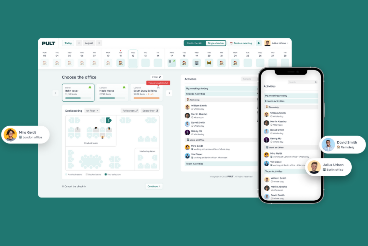 PULT screenshot - 10 beste gratis software voor flexplekreservering in 2026