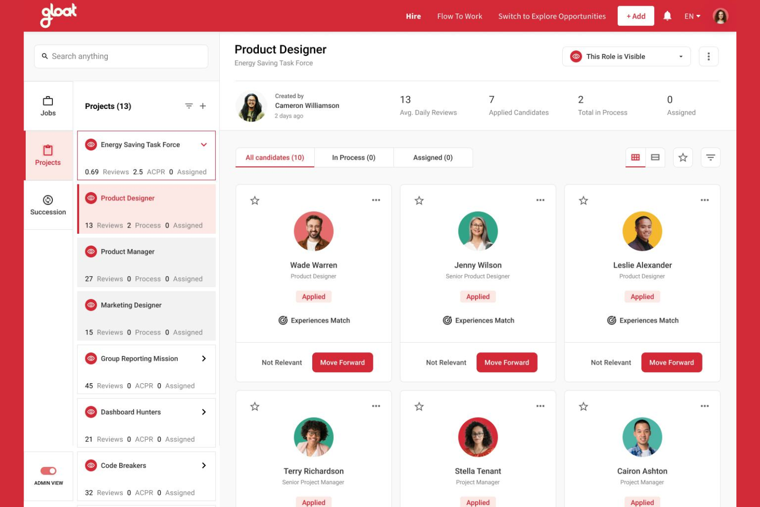 Gloat screenshot - 10 Beste AI-gestuurde talentmarktplaatssoftware in 2026