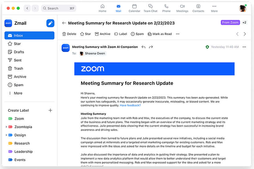 Zoom screenshot - 10 Beste AI-tools voor vergadersamenvattingen voor 2026