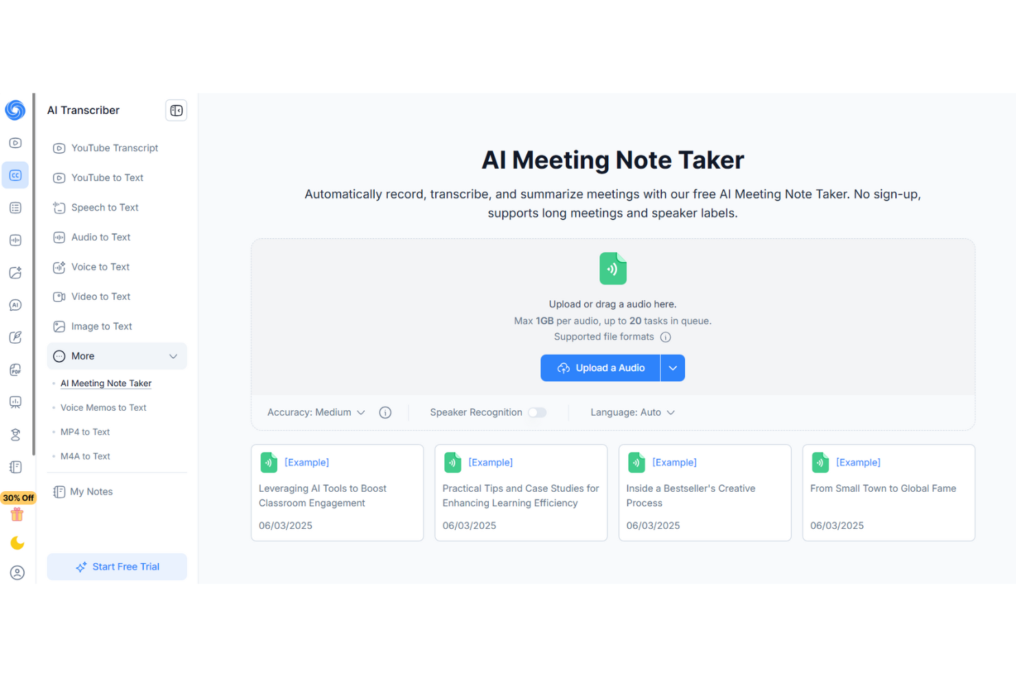 NoteGPT screenshot - 10 Beste AI-tools voor vergadersamenvattingen voor 2026