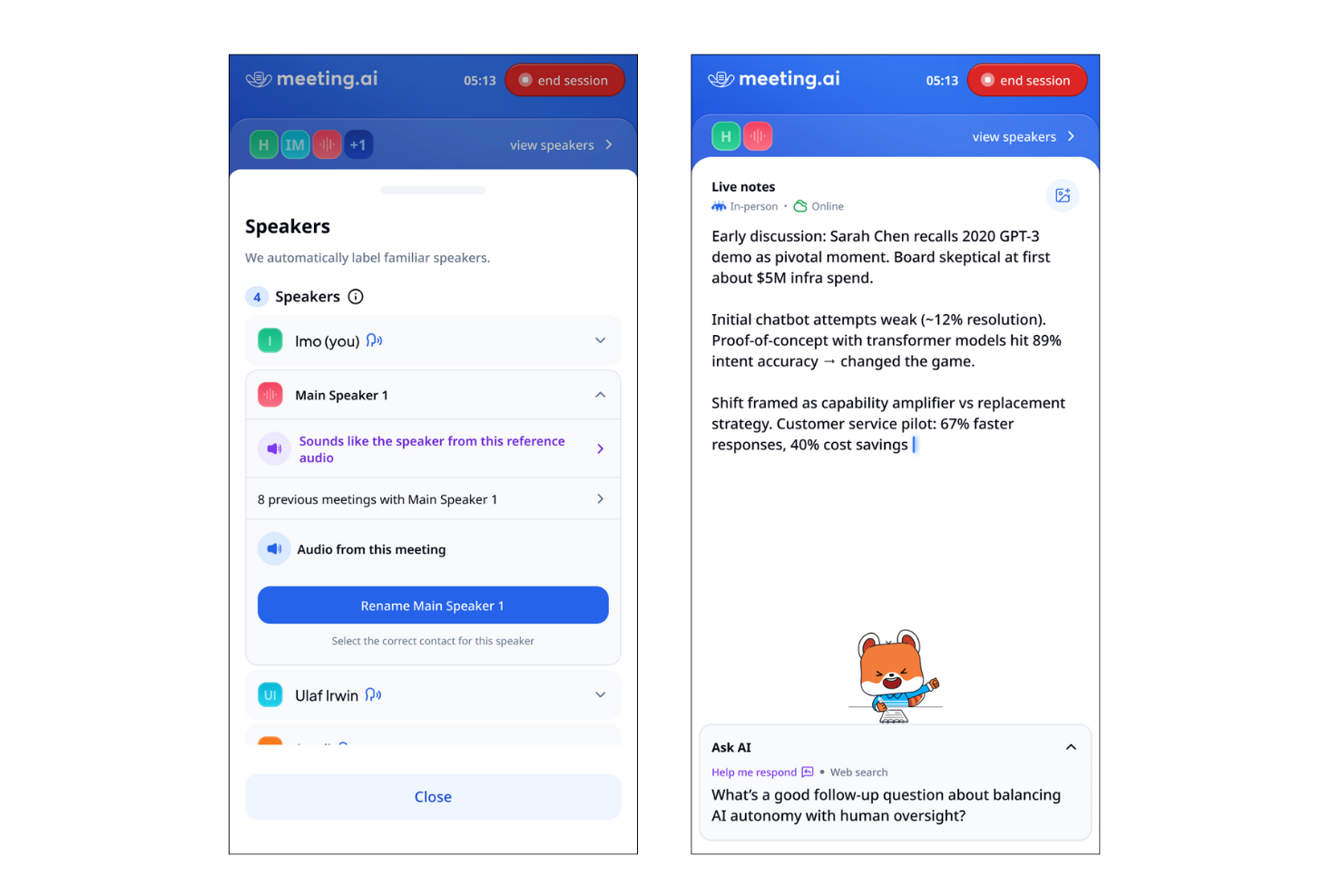 Meeting.ai screenshot - 10 Beste AI-tools voor vergadersamenvattingen voor 2026