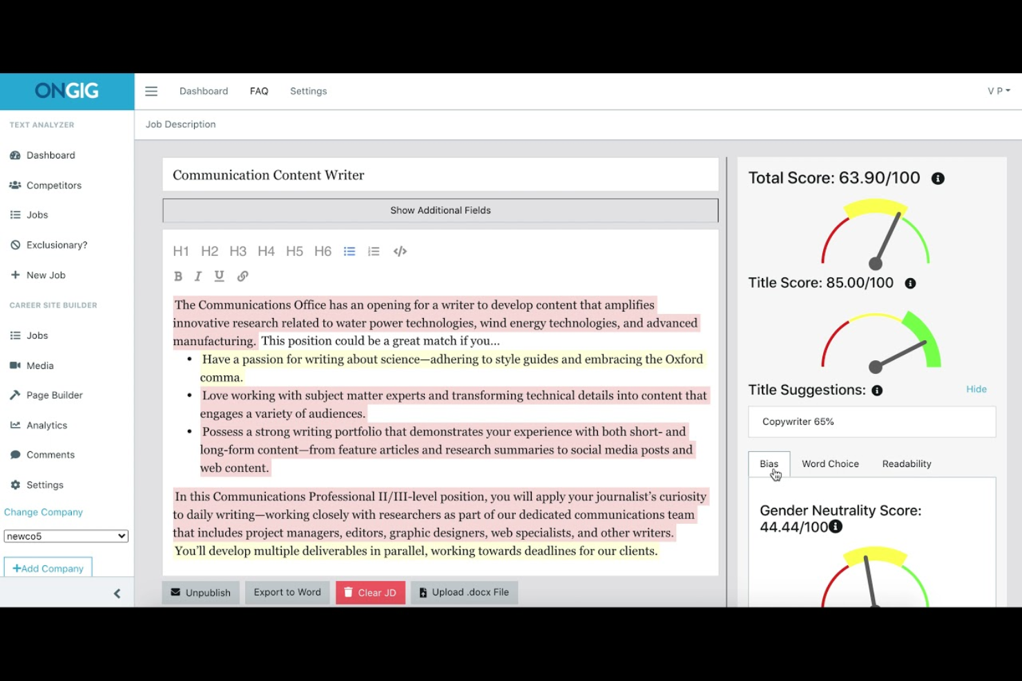 Ongig screenshot - 10 beste software voor het beheren van functieomschrijvingen in 2026