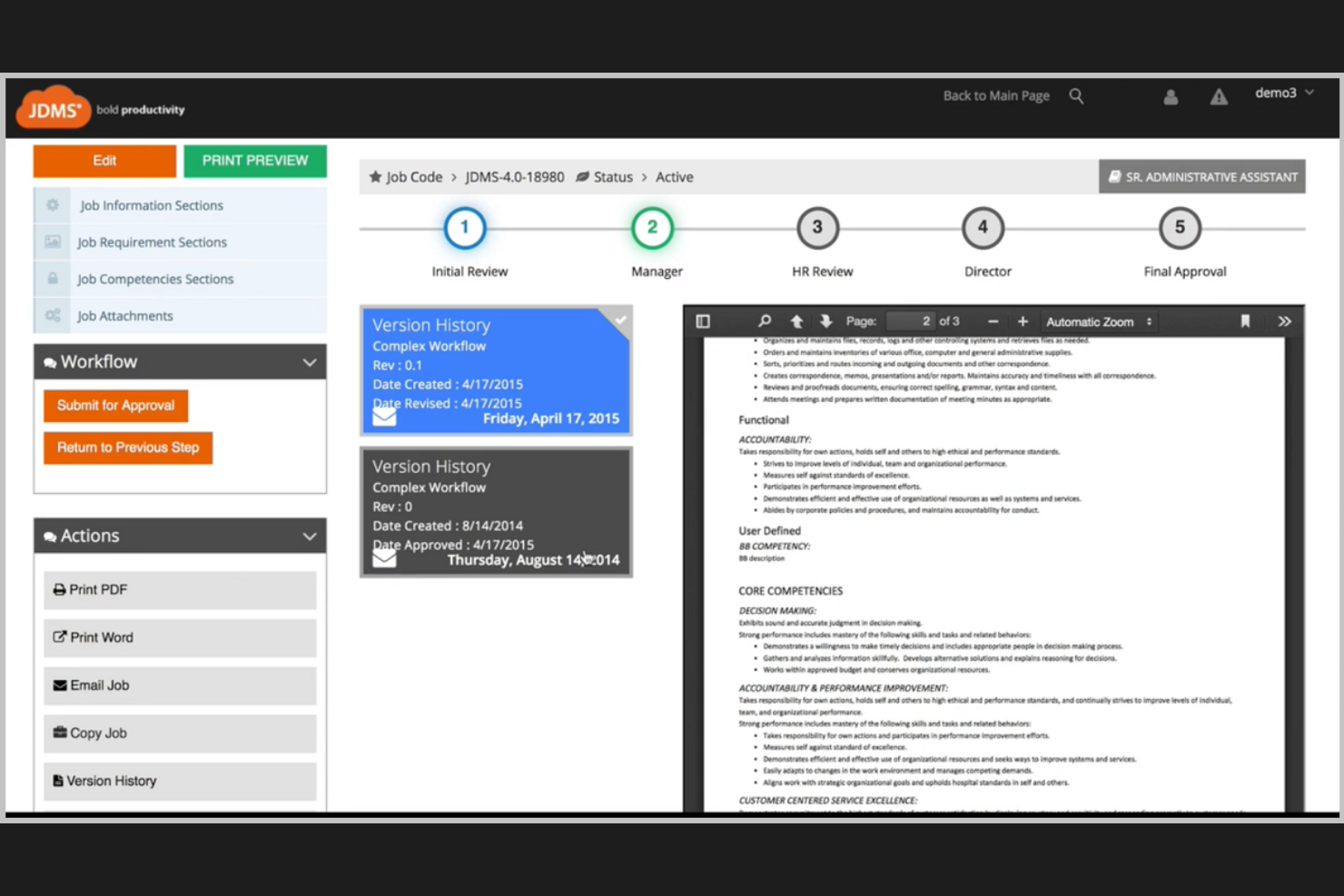 HRIZONS JDMS screenshot - 10 beste software voor het beheren van functieomschrijvingen in 2026