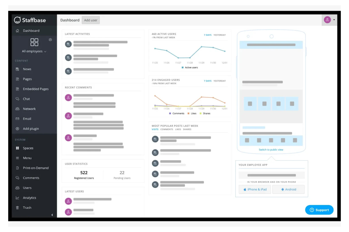 Staffbase screenshot - 10 interne communicatietools voor 2026