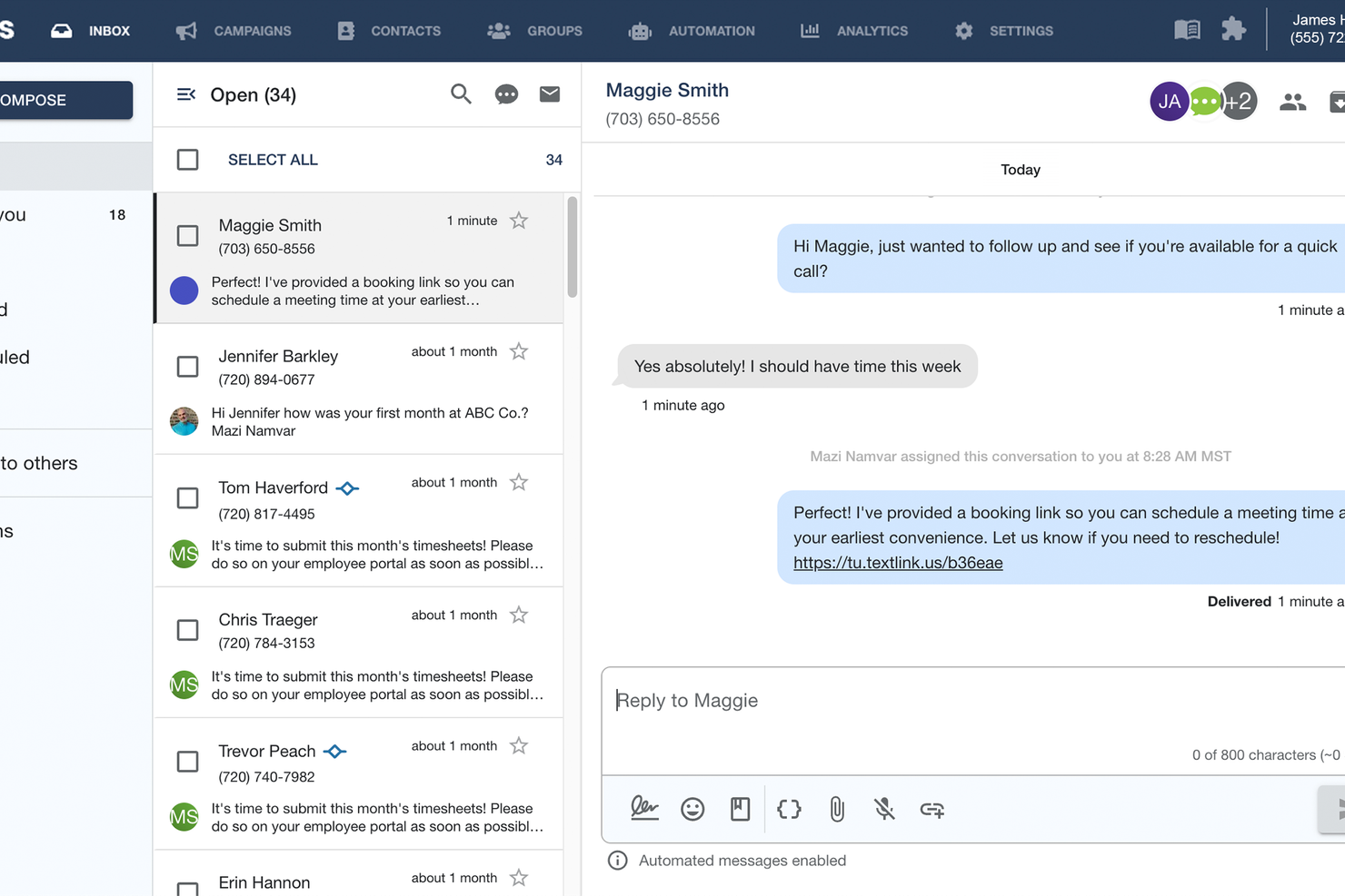TextUs screenshot - 10 beste software voor werving via tekstberichten beoordeeld in 2026