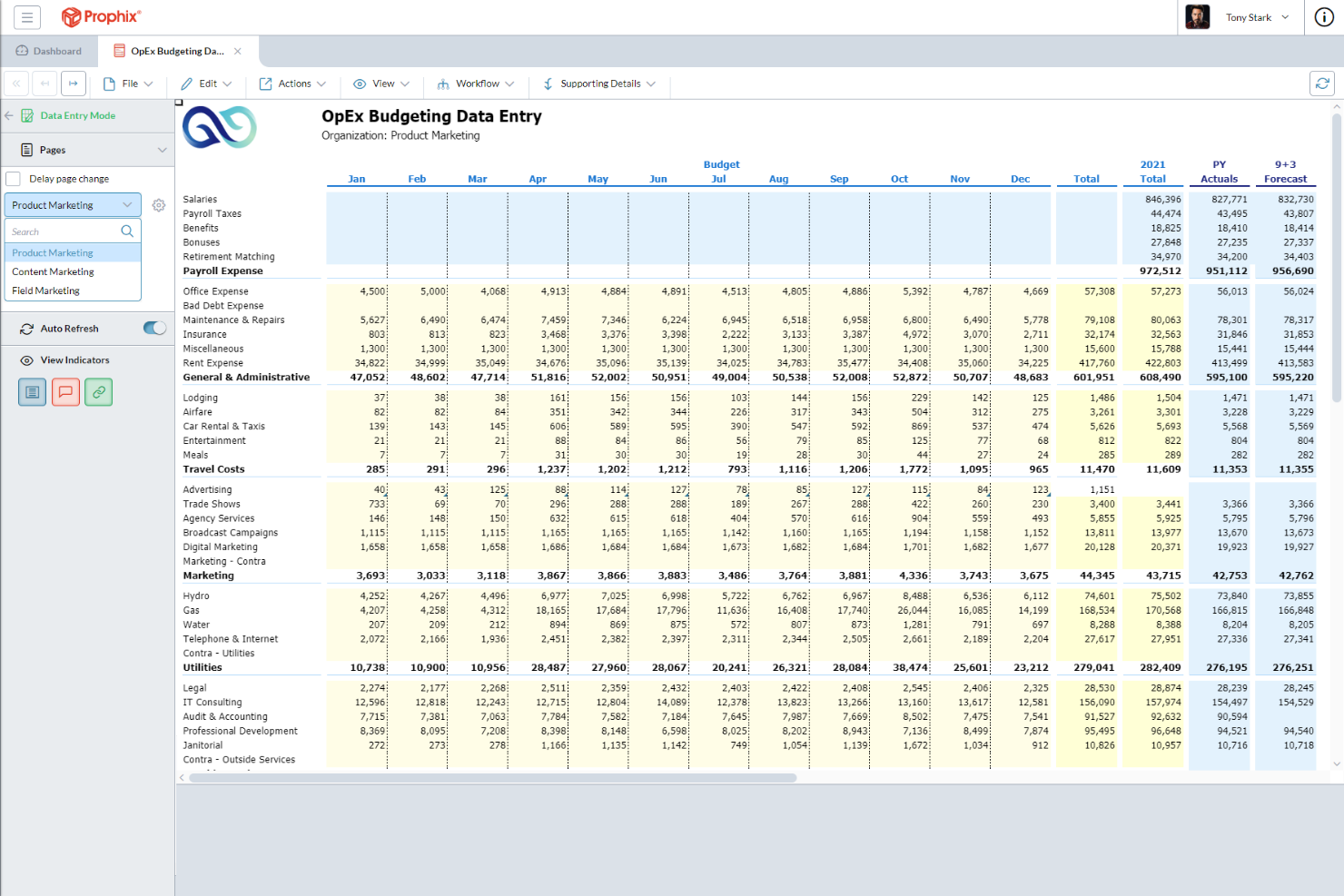 Prophix One screenshot - 10 beste software voor beheer van bedrijfsprestaties, beoordeeld in 2026