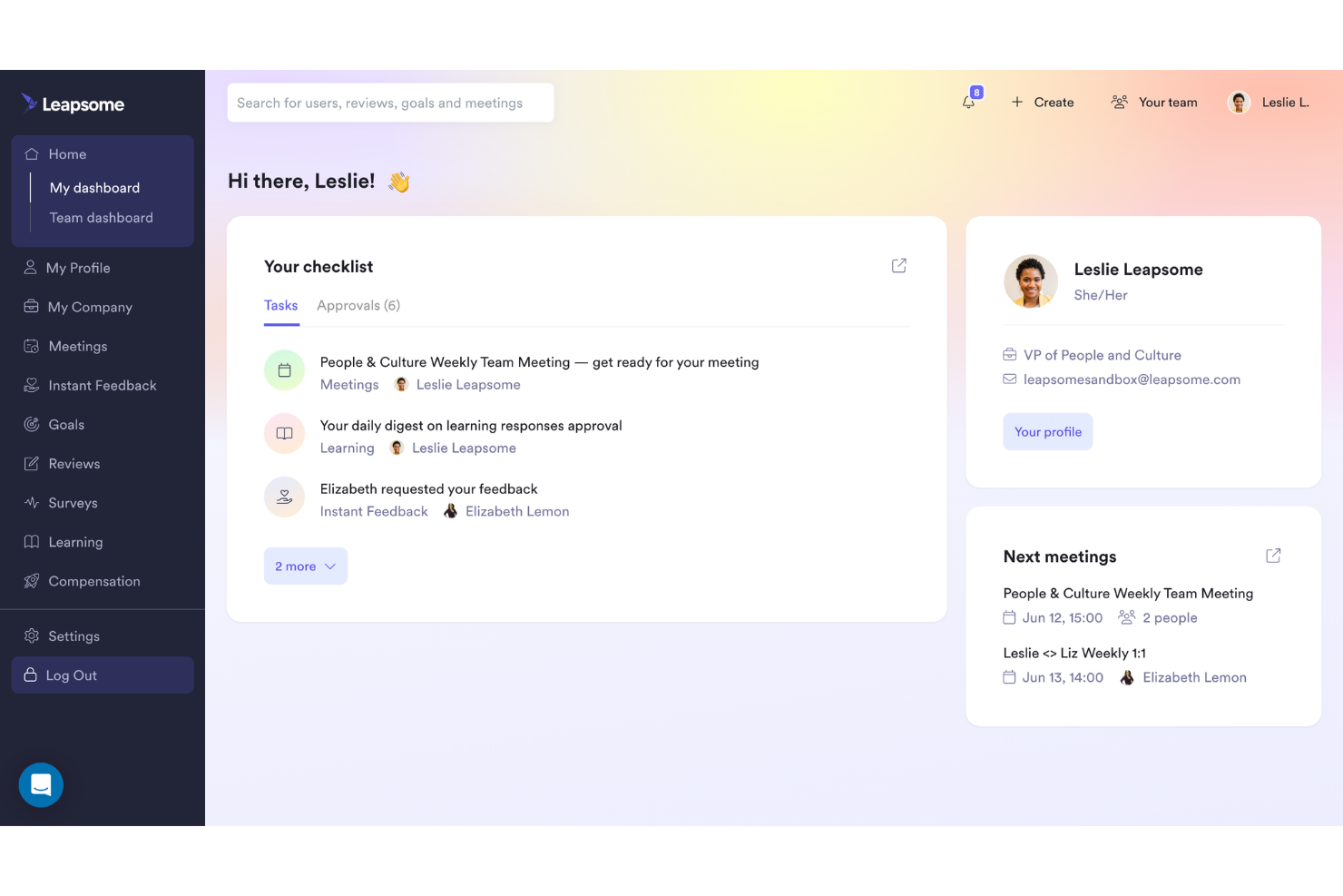 Leapsome screenshot - 10 beste AI-carrièrebeheersoftware in 2026