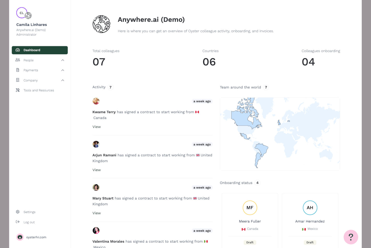 Oyster screenshot - 10 beste diensten voor formeel werkgeverschap in de Dominicaanse Republiek in 2026