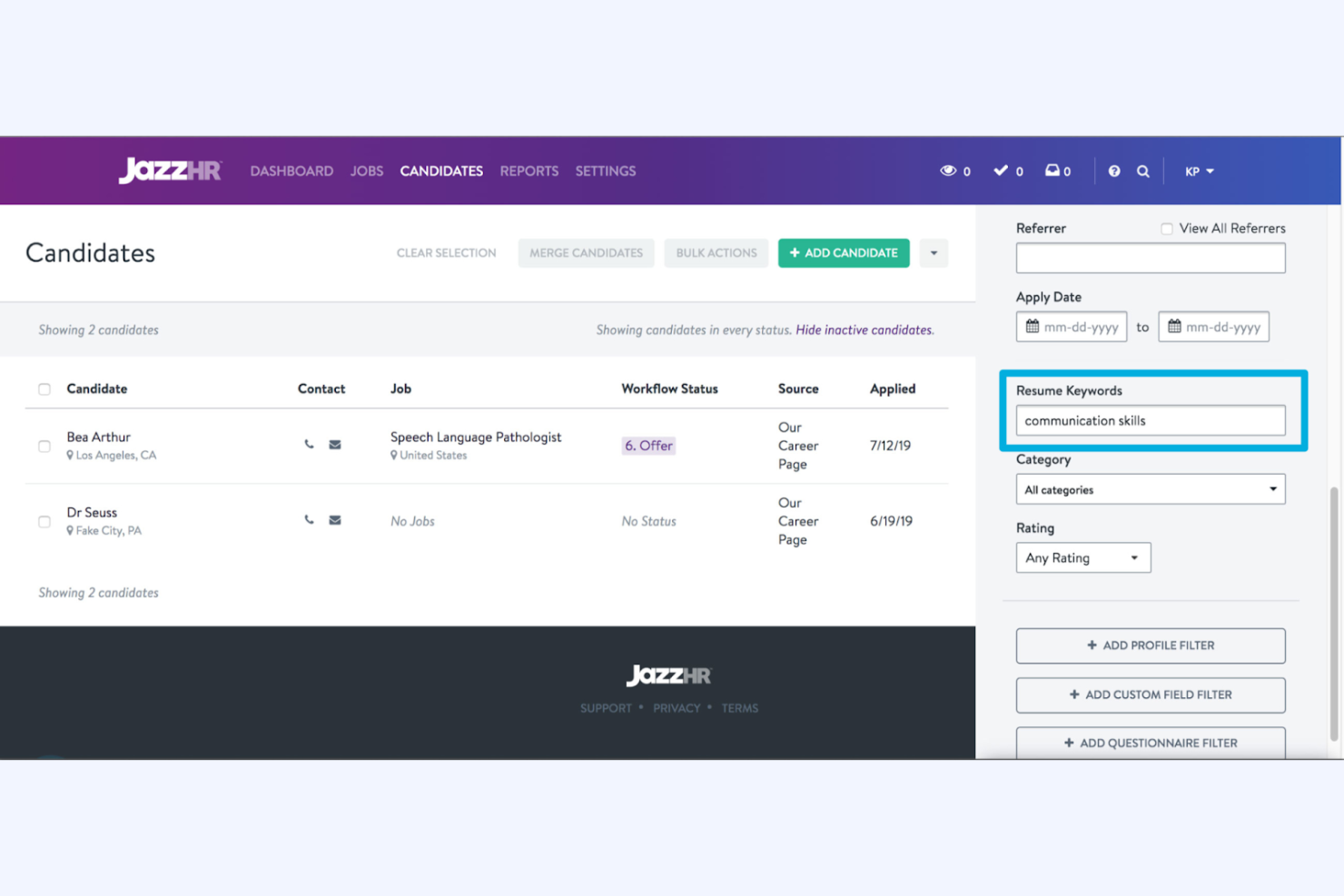 JazzHR screenshot - 10 beste betaalbare HR-software beoordeeld in 2026