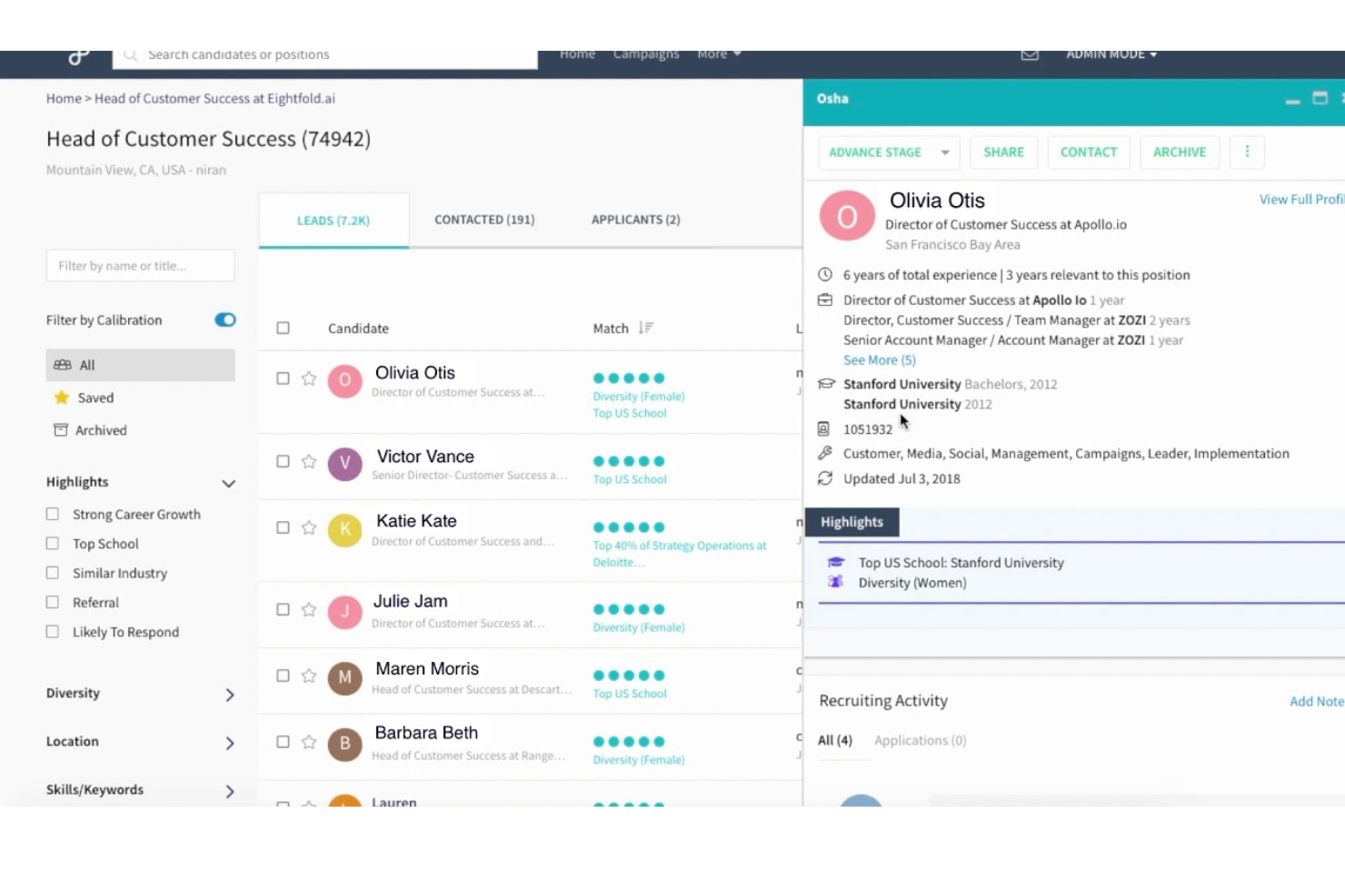Eightfold AI screenshot - 10 beste AI-talentmanagementsoftware beoordeeld in 2026
