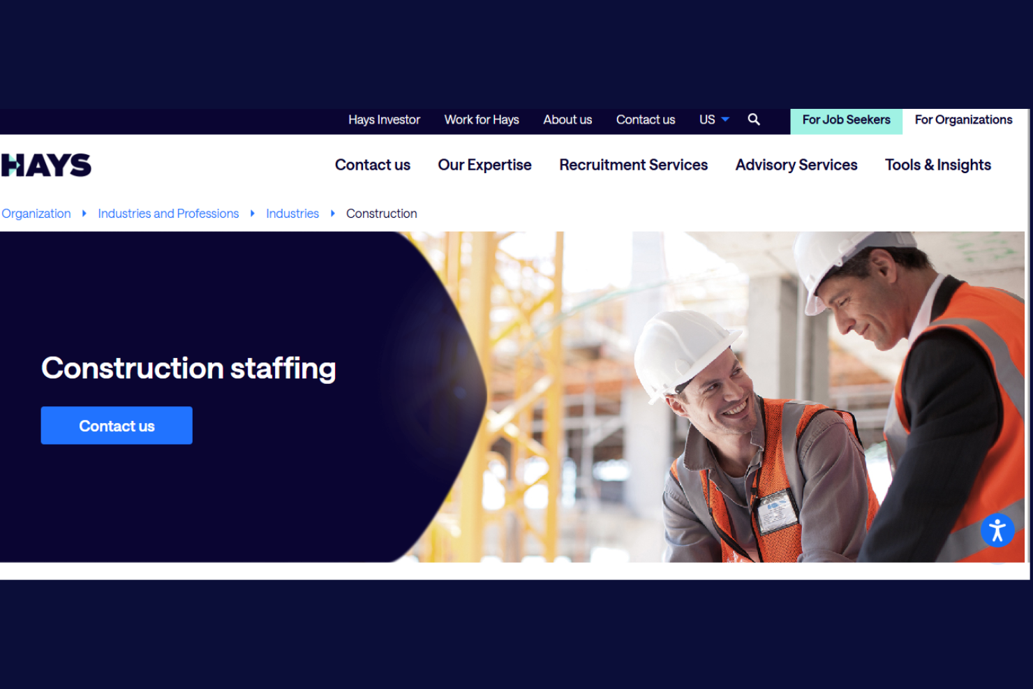 Hays Construction Recruitment screenshot - 10 Beste wervingsbureaus voor de bouw beoordeeld in 2026
