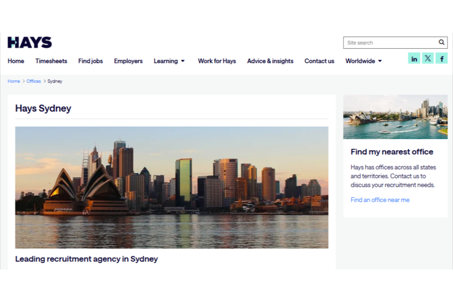 Hays Recruitment Agency screenshot - 10 beste wervingsbedrijven in Sydney beoordeeld in 2026