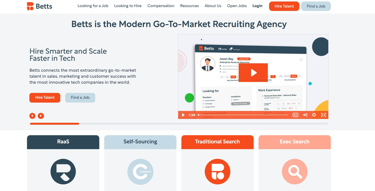 Betts Recruiting screenshot - 10 beste wervingsbureaus voor verkoop beoordeeld in 2026