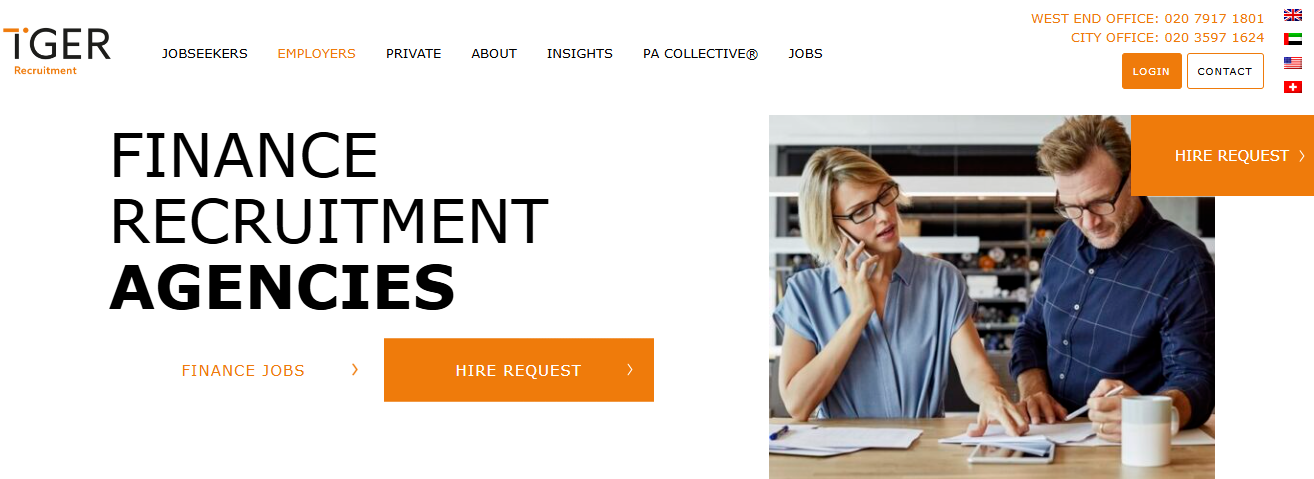 Tiger Recruitment screenshot - 10 beste wervingsbureaus voor de financiële sector van 2026: beoordeeld