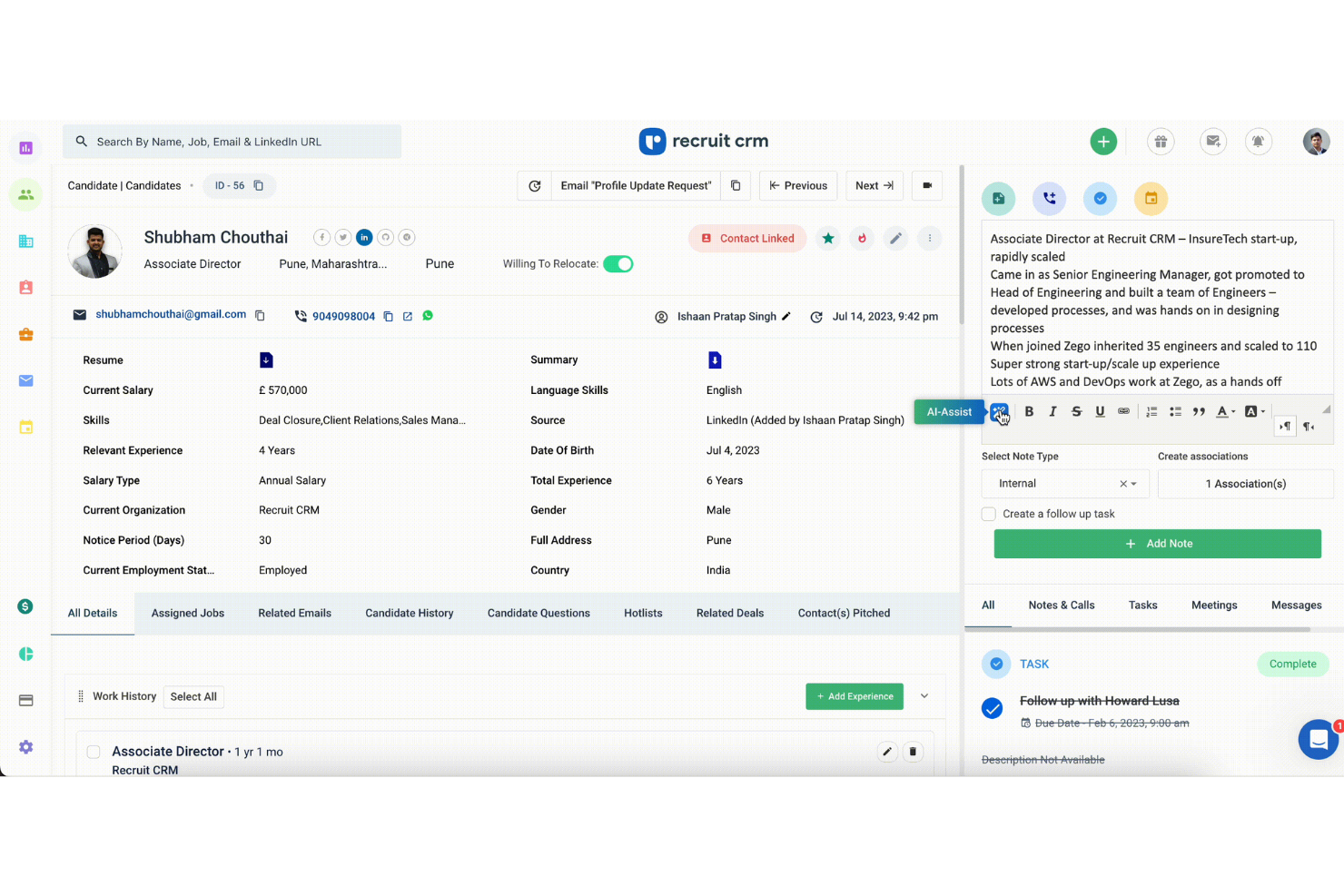 Recruit CRM screenshot - 10 Beste AI-ATS-software van 2026: Beoordeeld & Vergeleken