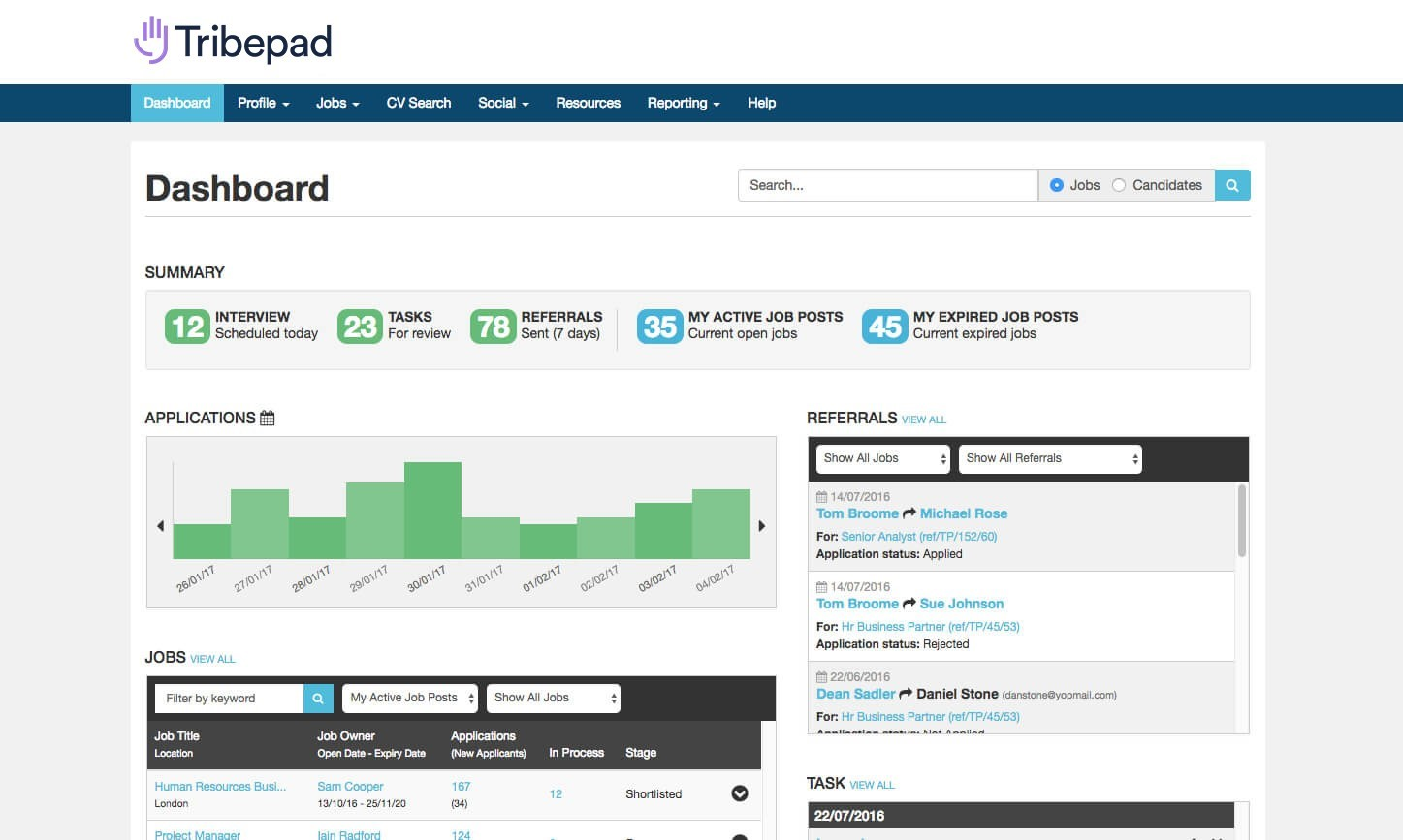 Tribepad screenshot - 10 beste software voor vacaturebanken van 2026