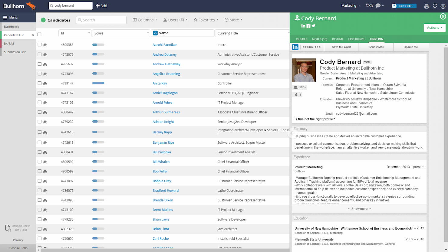 Bullhorn screenshot - 10 beste software voor wervingsanalyses van 2026