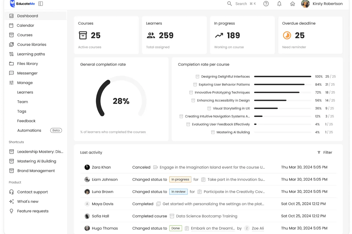 EducateMe LMS screenshot - 10 beste AI-leermanagementsystemen beoordeeld in 2026