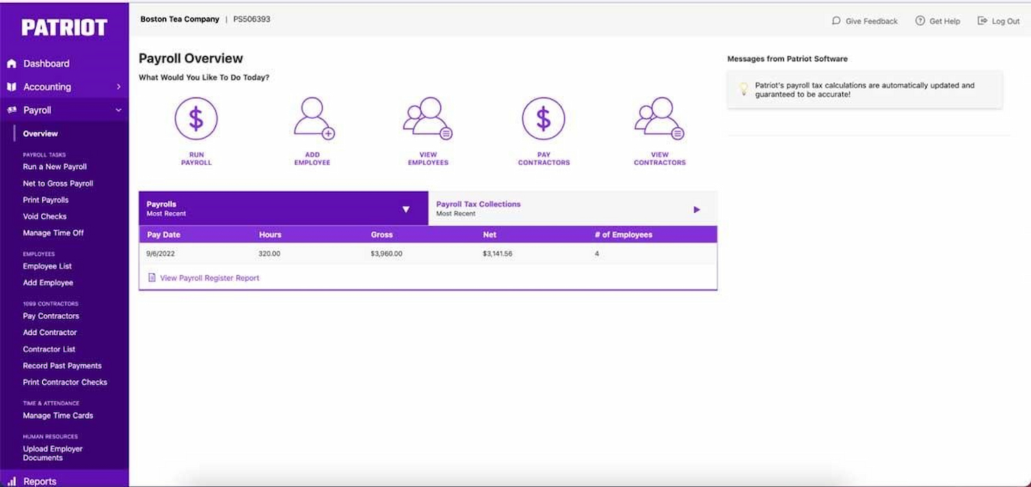 Patriot Payroll screenshot - 10 Beste loonadministratiesoftware & -diensten voor accountants 2026
