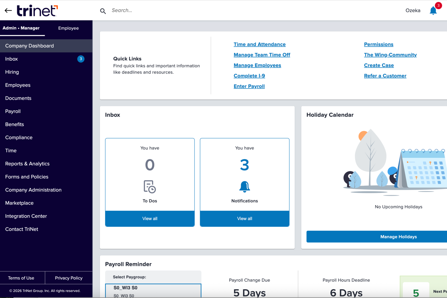 TriNet screenshot - 10 beste software voor werknemerservaring van 2026