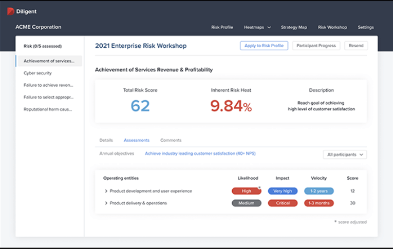 Diligent ESG screenshot - 20 beste software voor geïntegreerd risicobeheer van 2026