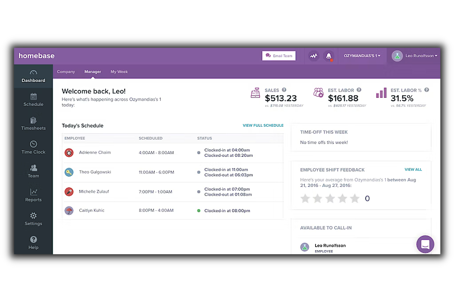 Homebase screenshot - 10 beste software voor aanwezigheidsregistratie, beoordeeld voor 2026