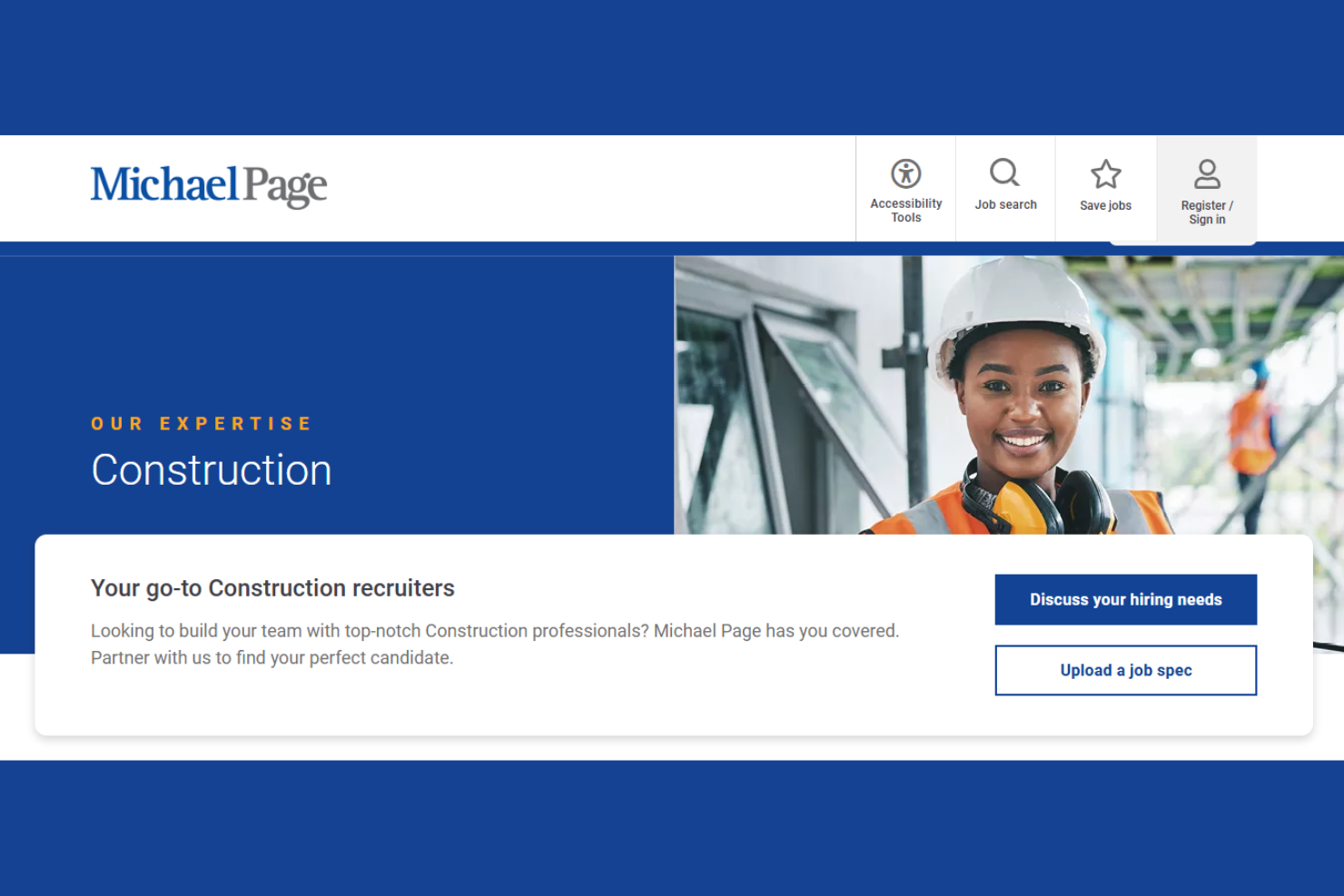 Michael Page Construction Recruitment screenshot - 10 Beste wervingsbureaus voor de bouw beoordeeld in 2026